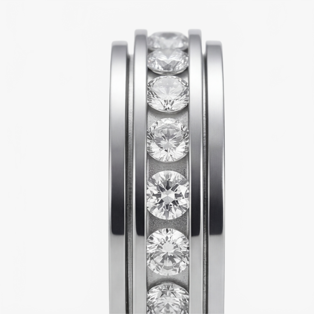 Draaibare Spinner Ring met Zirkonia Steentjes – Titanium Staal – Rustgevend Fidget Sieraad voor Vrouwen en Mannen