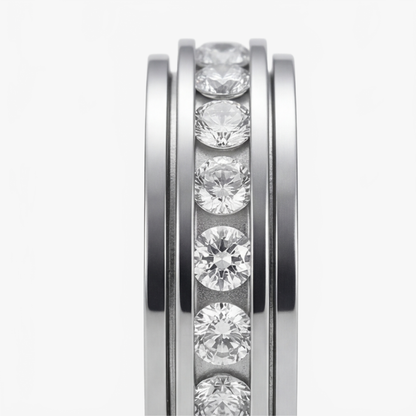 Draaibare Spinner Ring met Zirkonia Steentjes – Titanium Staal – Rustgevend Fidget Sieraad voor Vrouwen en Mannen