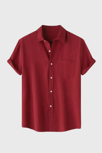 Overhemd Heren - Casual Gestreept | Korte Mouwen Zakje - Gestreept Bordeaux