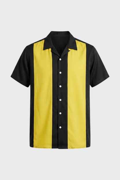 Overhemd Heren - Retro Colorblocking met Korte Mouwen | Vintage — Zwart Geel