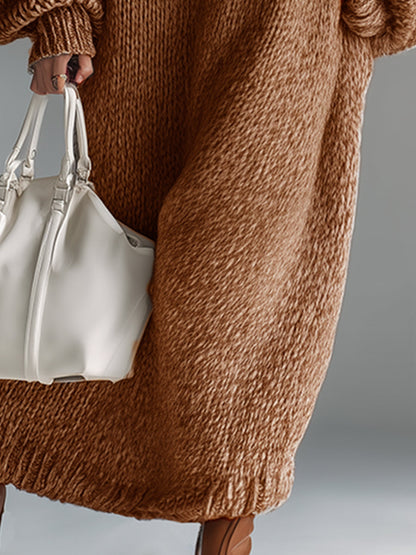 Dames Maxi Jurk Gebreid Khaki Rond Hals Gemêleerd