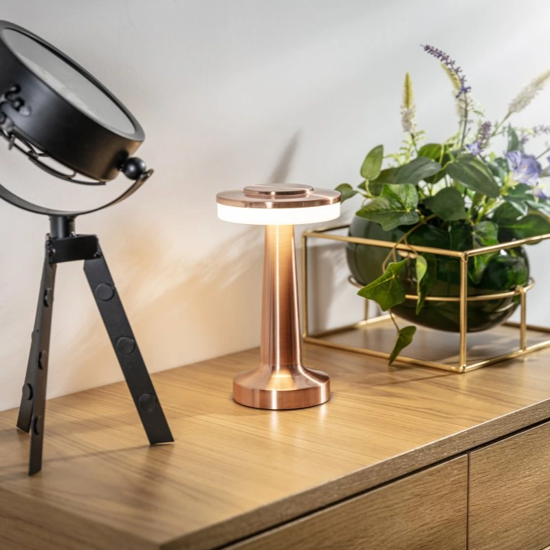Tafellamp Draadloos Oplaadbaar Dimbaar Metaal LED 3 Lichtkleuren USB-C Goud Zilver Zwart Retro Restaurant Bar Nachtkastje Sfeerlamp Draagbaar