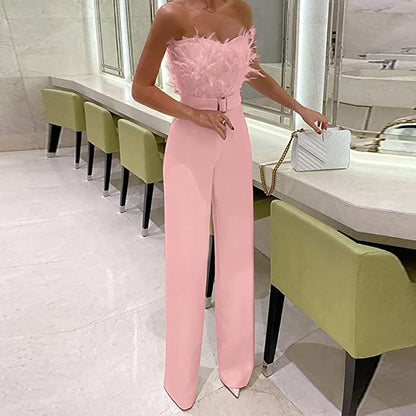 Luxe Jumpsuit met Veren en Glitteraccent