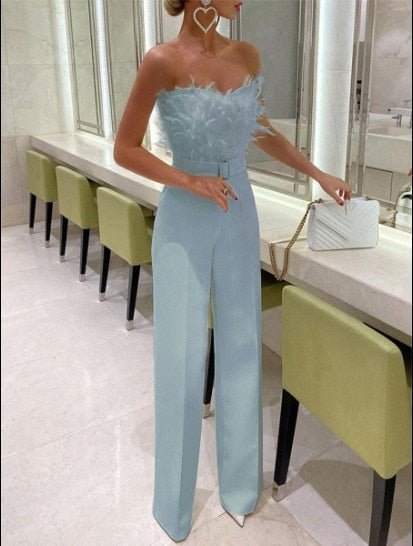 Luxe Jumpsuit met Veren en Glitteraccent