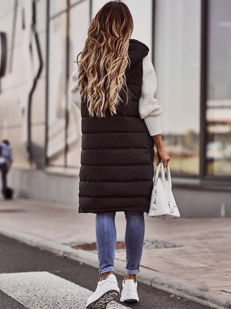 Dames Bodywarmer Lange Gewatteerde Warme Jas