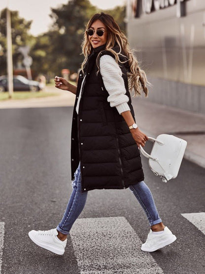 Dames Bodywarmer Lange Gewatteerde Warme Jas