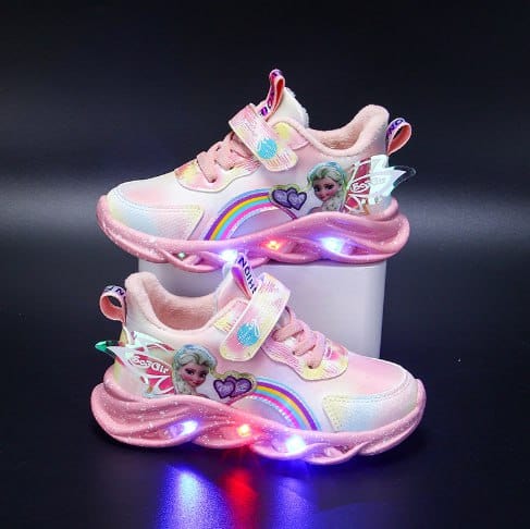 LED kinderschoenen glitter regenboog roze klittenband spelen wandelen lichtgevende sneakers meisjes