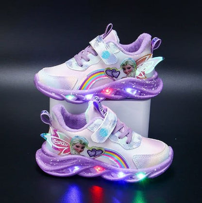 LED kinderschoenen glitter regenboog roze klittenband spelen wandelen lichtgevende sneakers meisjes