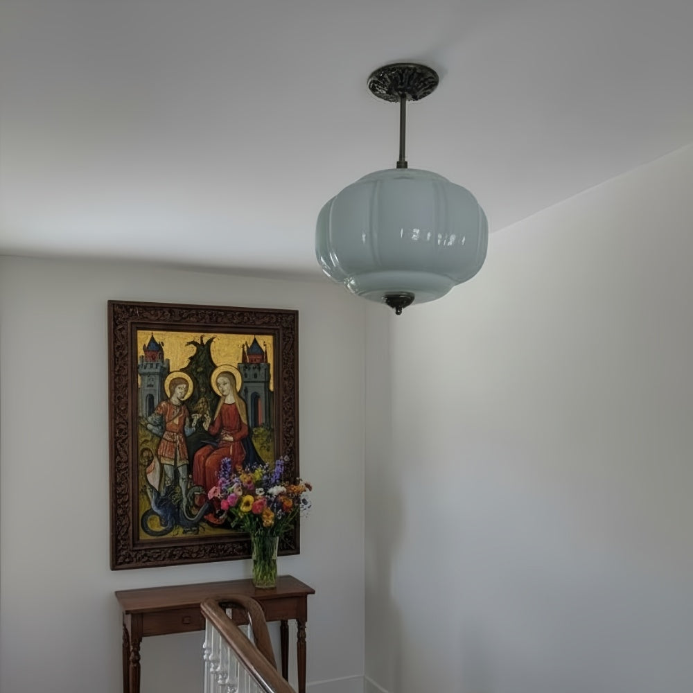 Vintage Melkglas Plafondlamp Geschulpt Rand Wit Roze Groen Blauw Helder Mat Glas Semi-Flush Hanglamp Messing Zwart Finish