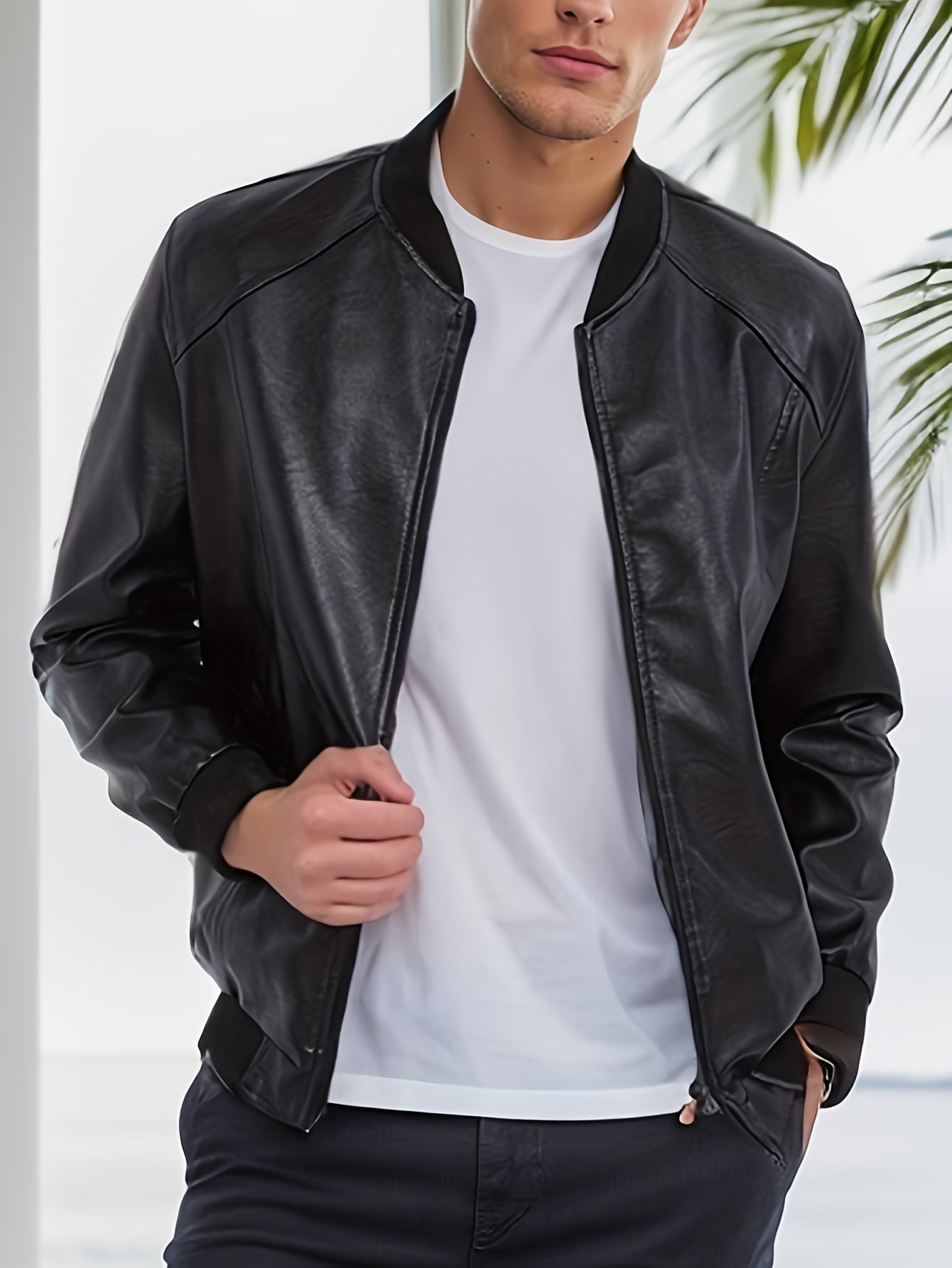 Mannen PU Jacket Effen Kleur Klassiek Design - StudioMarella