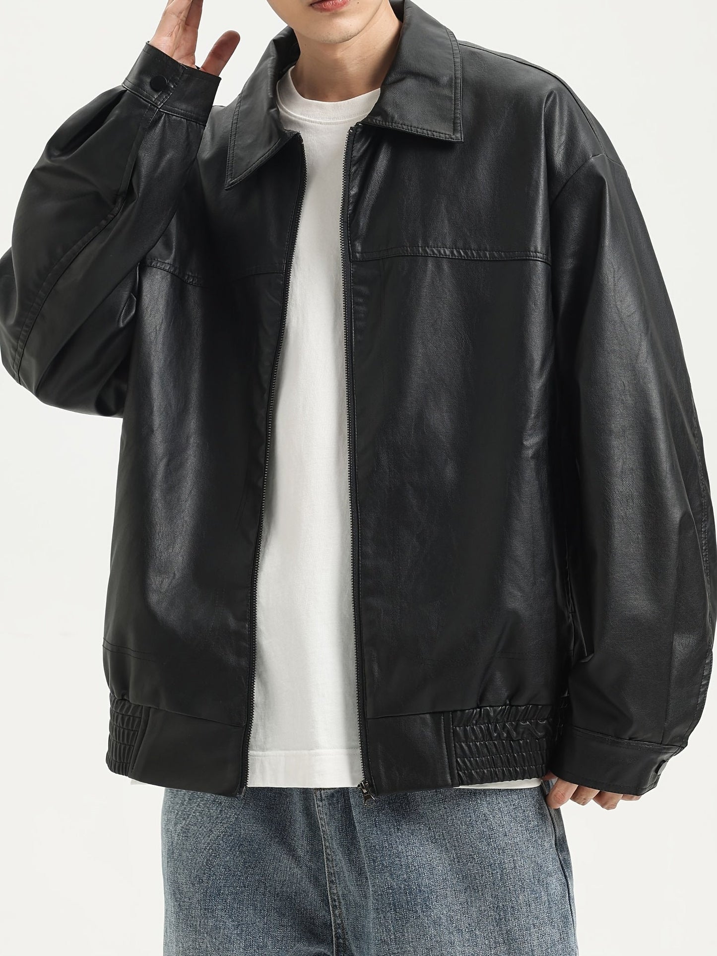 Stevig Heren Leren Jacket PU Leer Zwart - StudioMarella