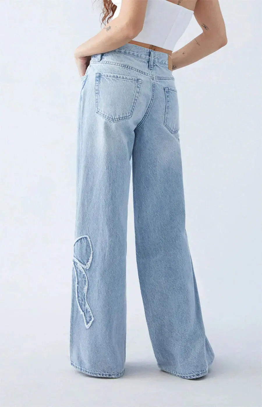 Rechte Jeans Met Patches Wijde Pijpen Dames