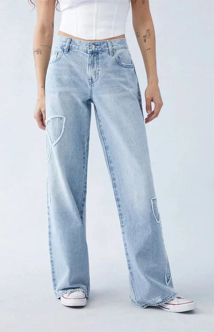 Rechte Jeans Met Patches Wijde Pijpen Dames - StudioMarella