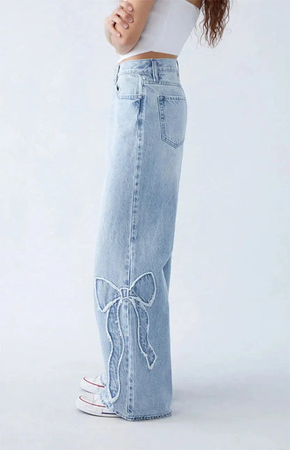 Rechte Jeans Met Patches Wijde Pijpen Dames