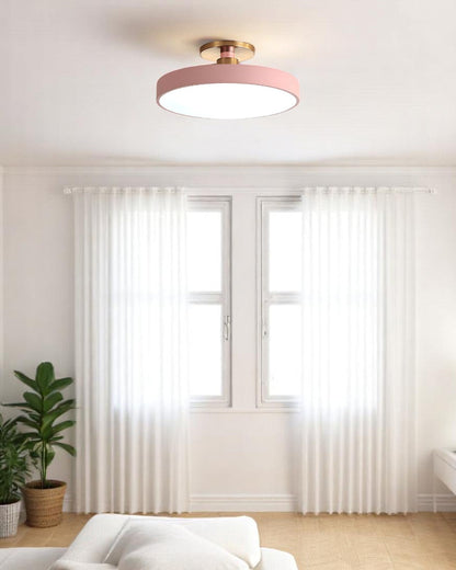 Moderne ronde plafondlamp met goud detail en acryl diffuser – minimalistische semi flush design verlichting voor woonkamer en slaapkamer