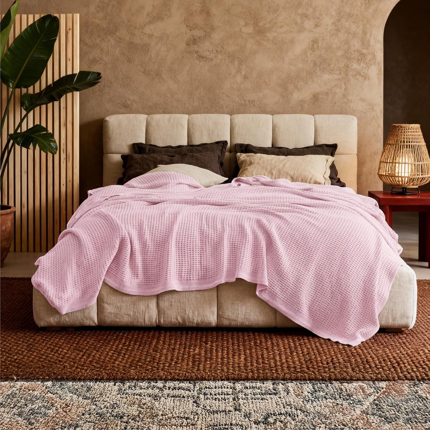 Lichtgewicht Katoenen Wafelplaid Tweepersoonsbed Zacht Ademend Deken Scandinavisch Design 90x90 cm Woonkamer