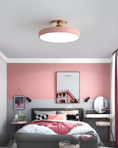 Moderne ronde plafondlamp met goud detail en acryl diffuser – minimalistische semi flush design verlichting voor woonkamer en slaapkamer