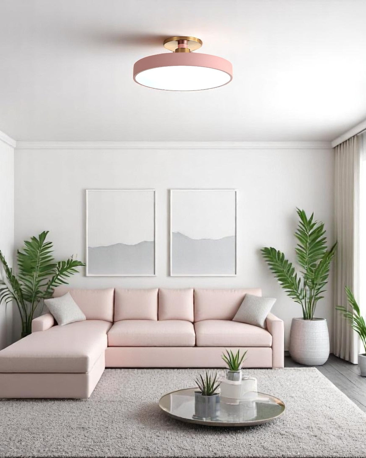 Moderne ronde plafondlamp met goud detail en acryl diffuser – minimalistische semi flush design verlichting voor woonkamer en slaapkamer