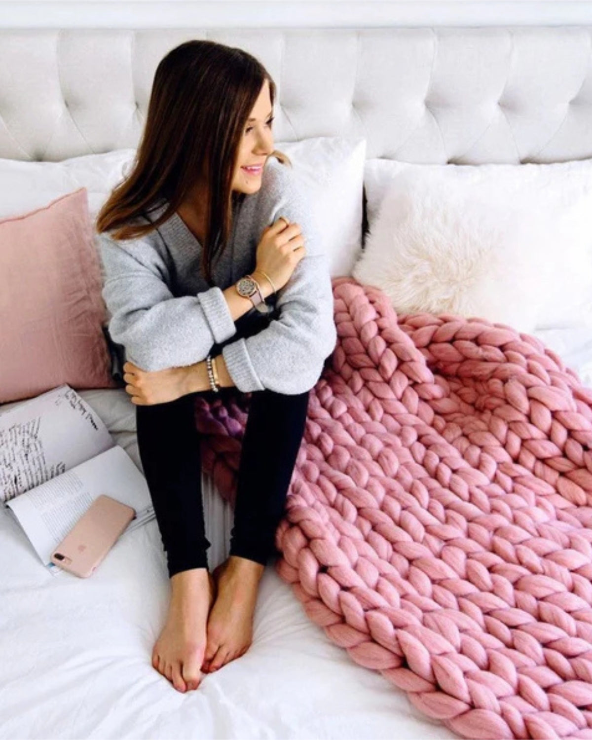 Handgebreid Chunky Plaid – Dik Gebreide Deken in Zachte Chenille voor Bank en Bed