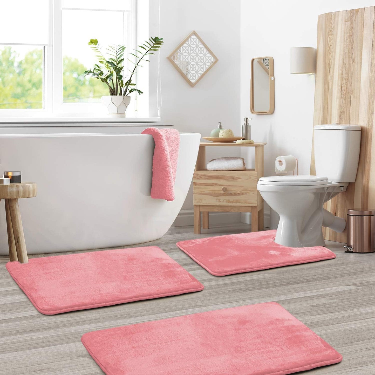 Badmat Set 3 Stuks Memory Foam Fluweel Grijs Antislip Badkamer Douche Toilet Matten Absorberend Zacht Wasbaar