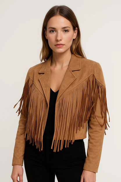 Korte Damesjas met Franjes en Reverskraag Chique Look