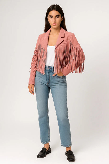 Korte Damesjas met Franjes en Reverskraag Chique Look