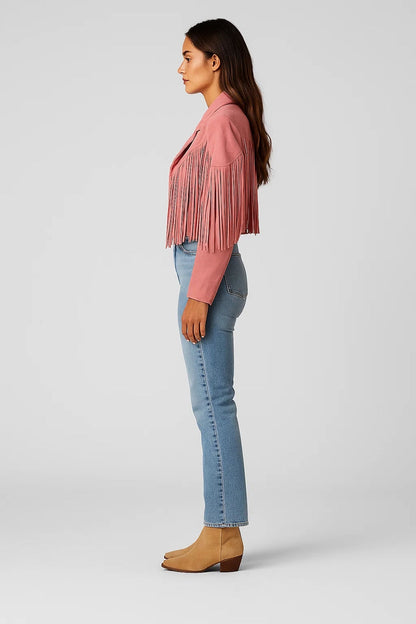 Korte Damesjas met Franjes en Reverskraag Chique Look