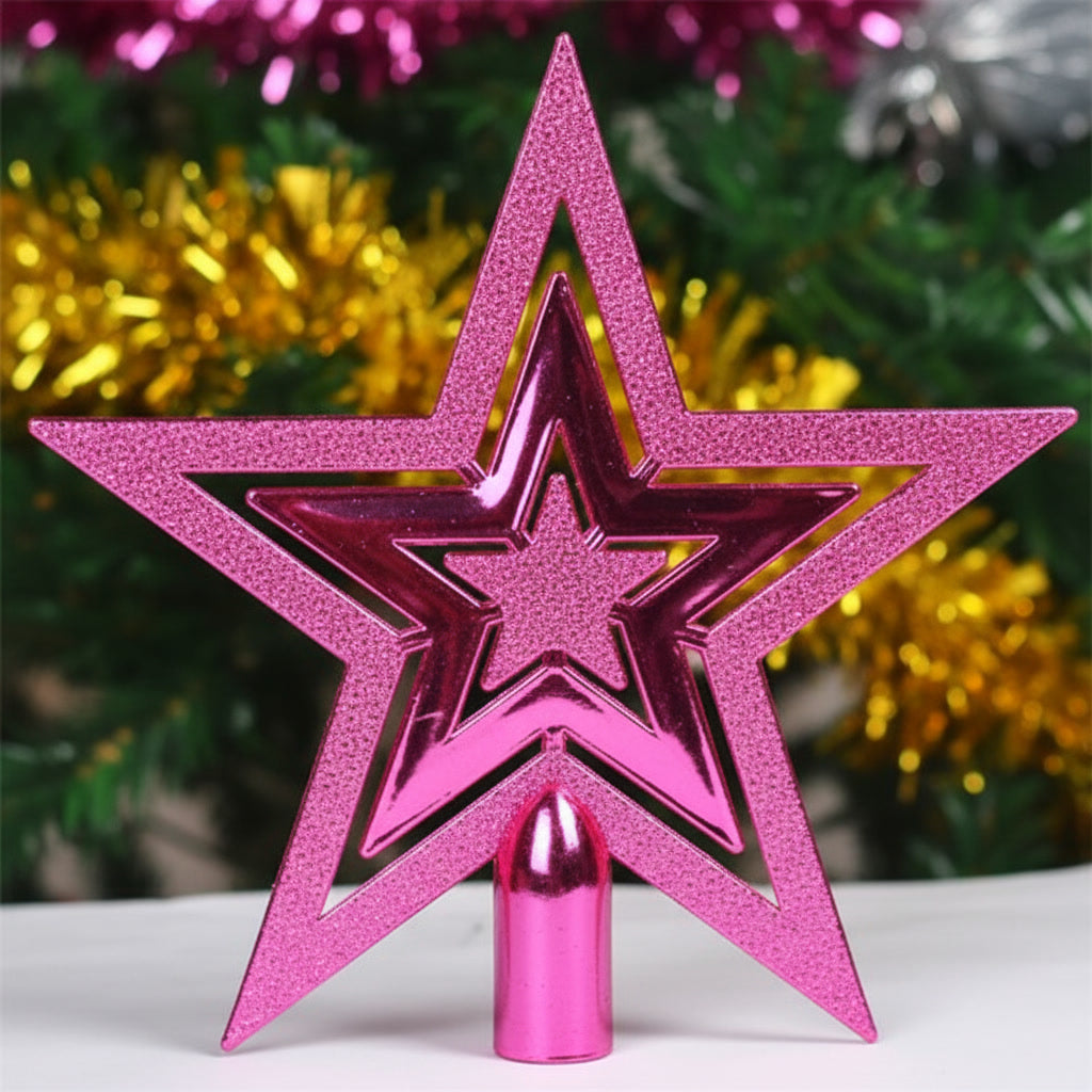 Decoratieve Kerstboomtopper Ster – Goud Zilver Rood – Vintage Glitter Piek voor Feestelijke Eindejaarsdecoratie zonder Elektriciteit