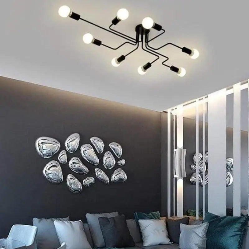 Plafondlamp LED Design Zwart Aluminium 8-Lichts Warm Wit Woonkamer Eetkamer Modern