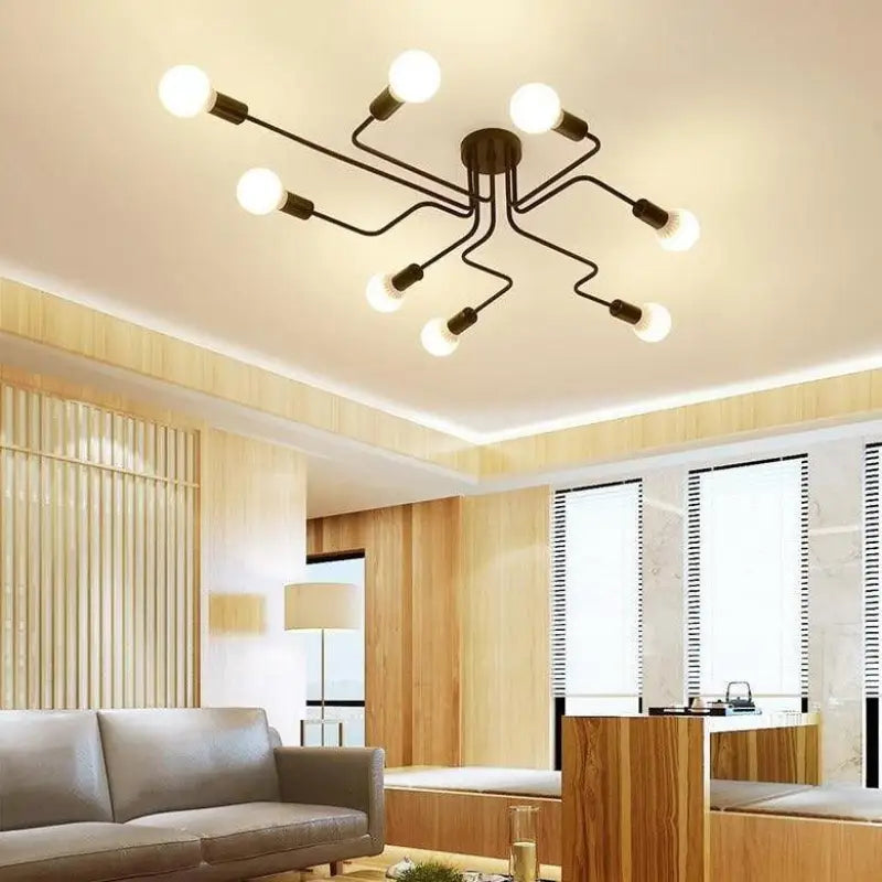 Plafondlamp LED Design Zwart Aluminium 8-Lichts Warm Wit Woonkamer Eetkamer Modern