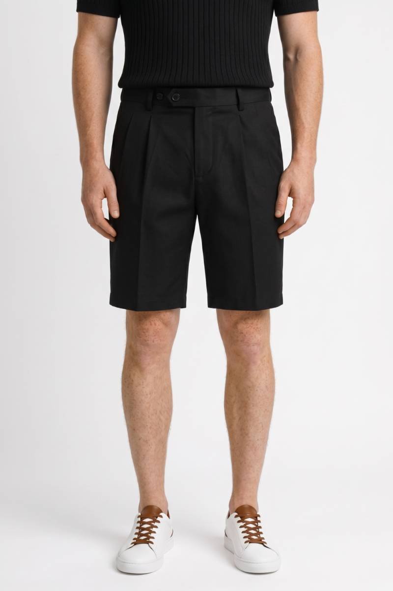 Plissé Shorts Heren - Getailleerd met Dubbele Knopen | Klassiek — Zwart