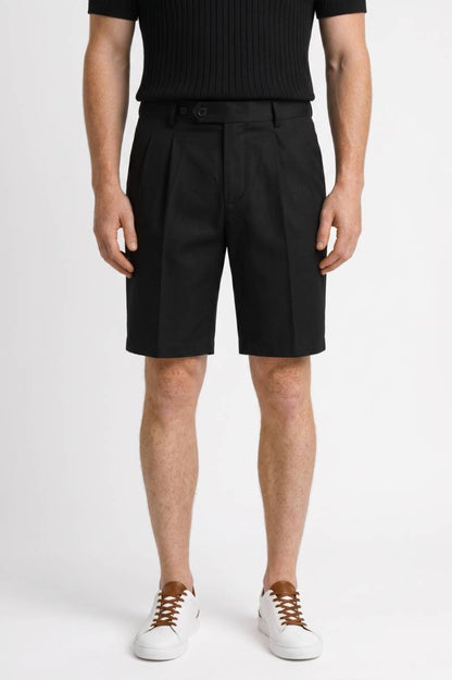 Plissé Shorts Heren - Getailleerd met Dubbele Knopen | Klassiek — Zwart