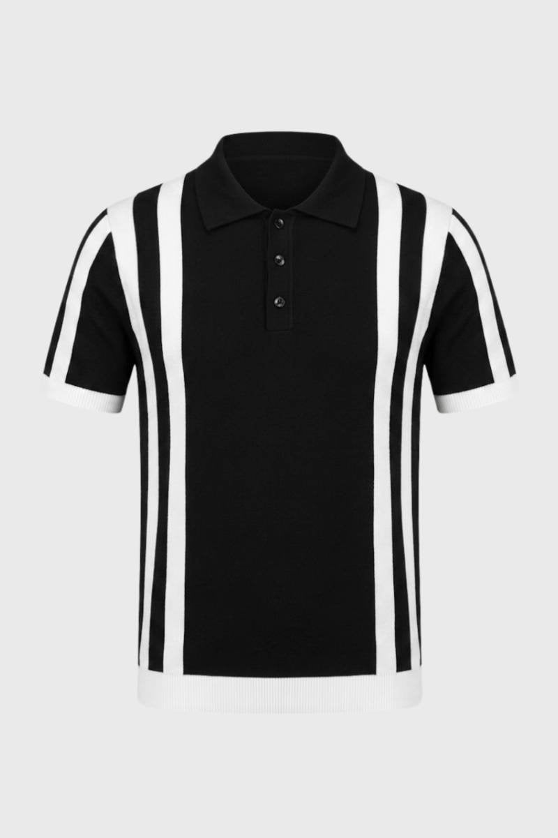 Polo Heren - Gestreept Design met Korte Mouwen | Retro — Gestreept Zwart Wit