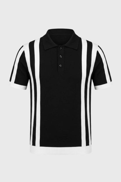 Polo Heren - Gestreept Design met Korte Mouwen | Retro — Gestreept Zwart Wit