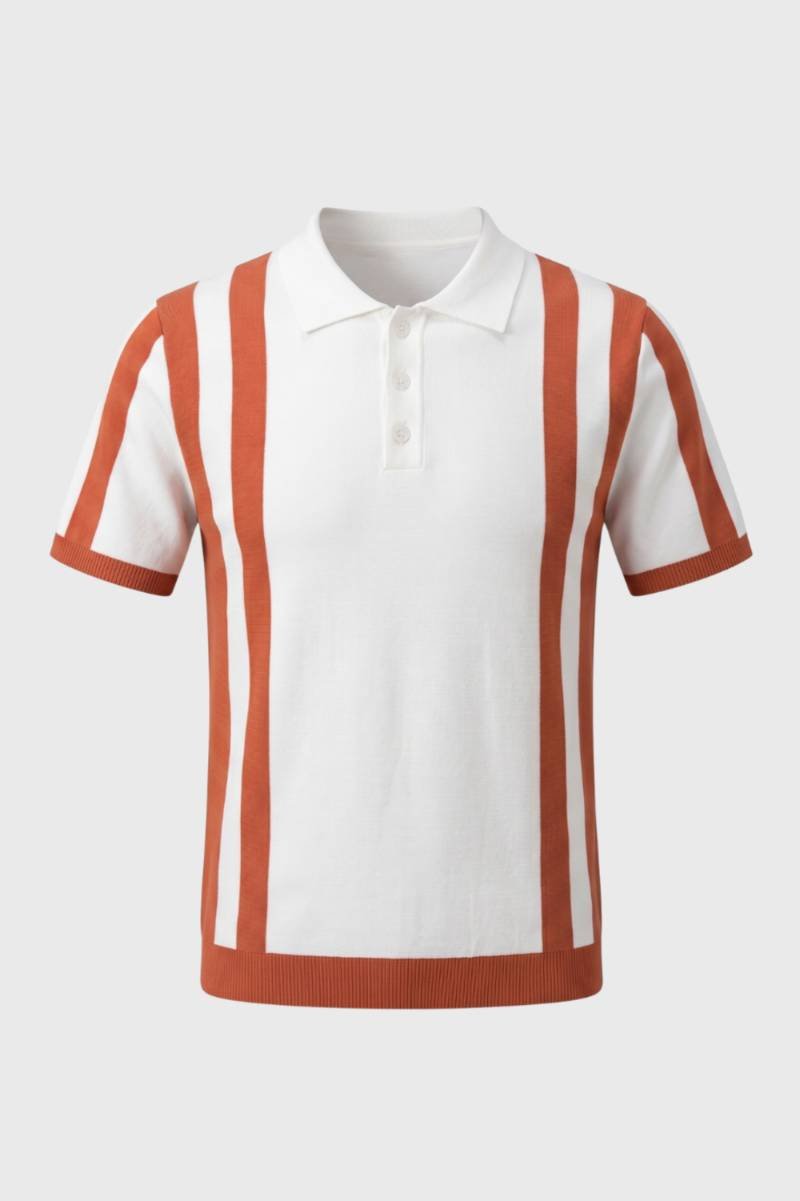 Polo Heren - Gestreept Design met Korte Mouwen | Retro — Gestreept Wit Oranje