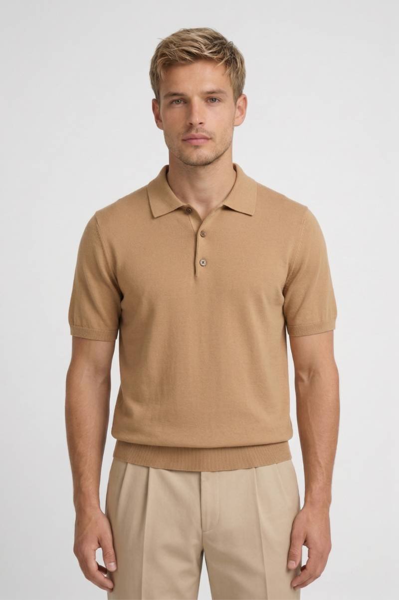 Polo Shirt Heren - Gebreid met Korte Mouwen | Klassiek - Camel