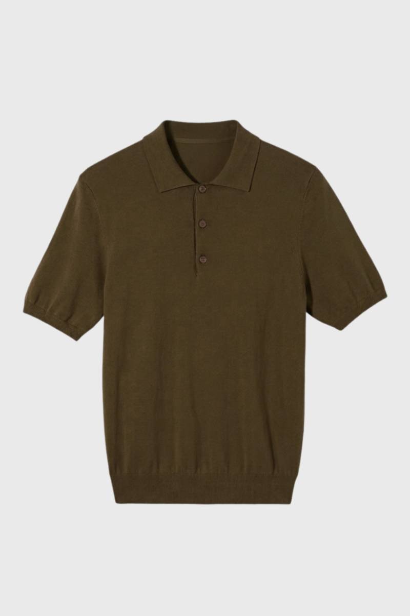 Polo Shirt Heren - Gebreid met Korte Mouwen | Klassiek - Olijfgroen