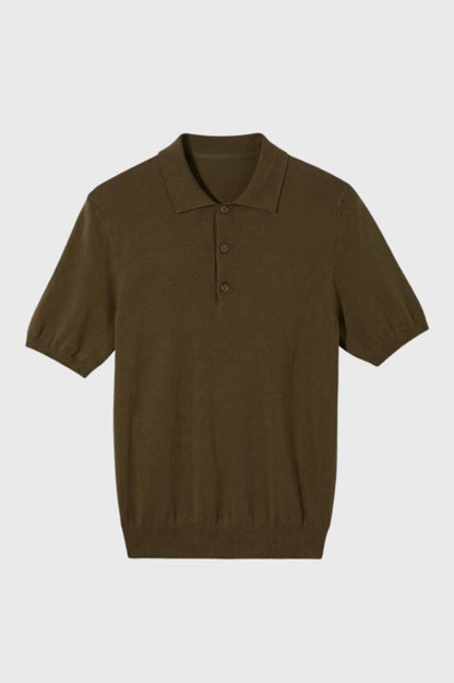 Polo Shirt Heren - Gebreid met Korte Mouwen | Klassiek - Olijfgroen
