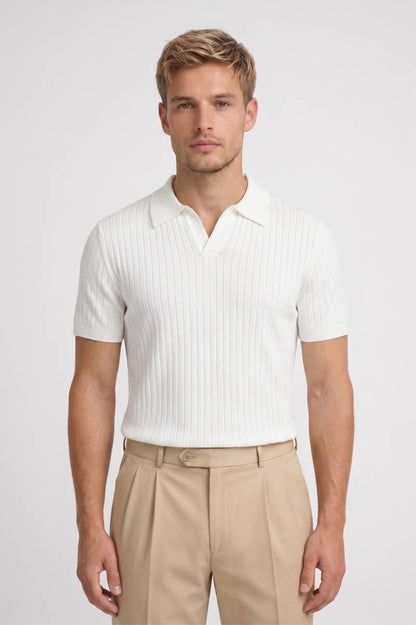 Polo Shirt Heren - Geribde Knit met Korte Mouwen | Zakelijk — Wit