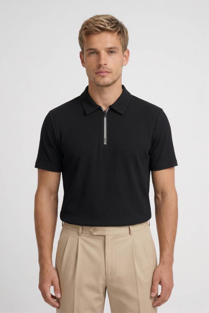 Polo Shirt Heren - Getailleerd met Rits | Casual Zakelijk - Zwart