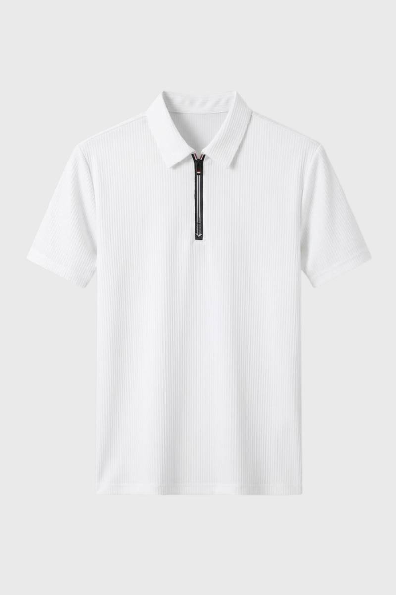 Polo Shirt Heren - Getailleerd met Rits | Casual Zakelijk - Wit