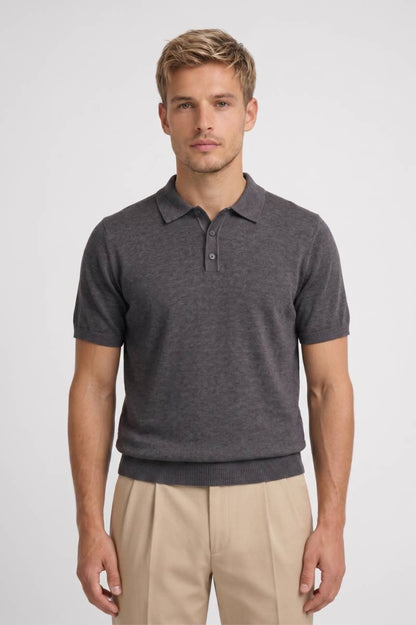 Polo Shirt Heren - Korte Mouwen met Gebreide Boord | Klassiek — Grijs