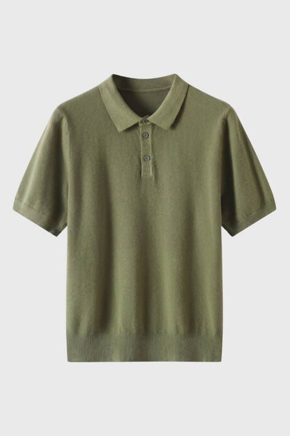 Polo Shirt Heren - Korte Mouwen met Gebreide Boord | Klassiek — Olijfgroen