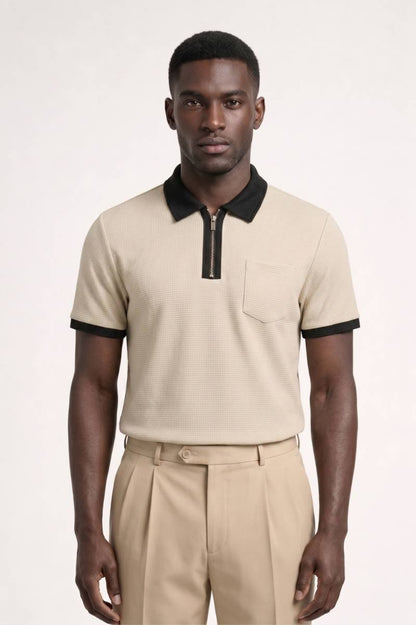 Poloshirt Heren - Gestructureerd met Contrastkraag | Klassiek — Beige
