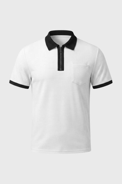 Poloshirt Heren - Gestructureerd met Contrastkraag | Klassiek — Wit