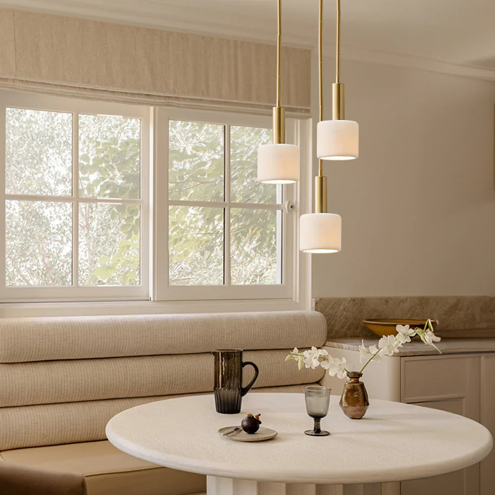 Moderne Witte Porseleinen Hanglamp met Metalen Accent | Scandinavisch Design 14"