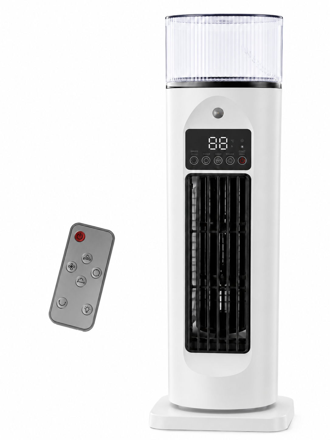 Mobiele 4-in-1 Kamerkoeler met Afstandsbediening Timer en Wielen voor Slaapkamer Kantoor Woonkamer Verkoeling