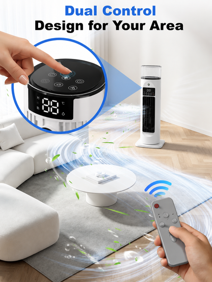 Mobiele 4-in-1 Kamerkoeler met Afstandsbediening Timer en Wielen voor Slaapkamer Kantoor Woonkamer Verkoeling