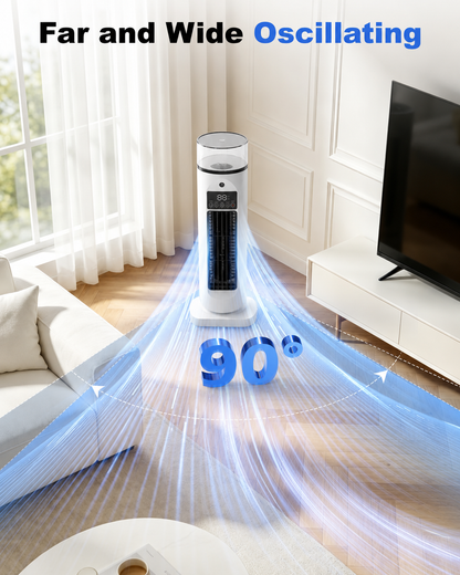 Mobiele 4-in-1 Kamerkoeler met Afstandsbediening Timer en Wielen voor Slaapkamer Kantoor Woonkamer Verkoeling