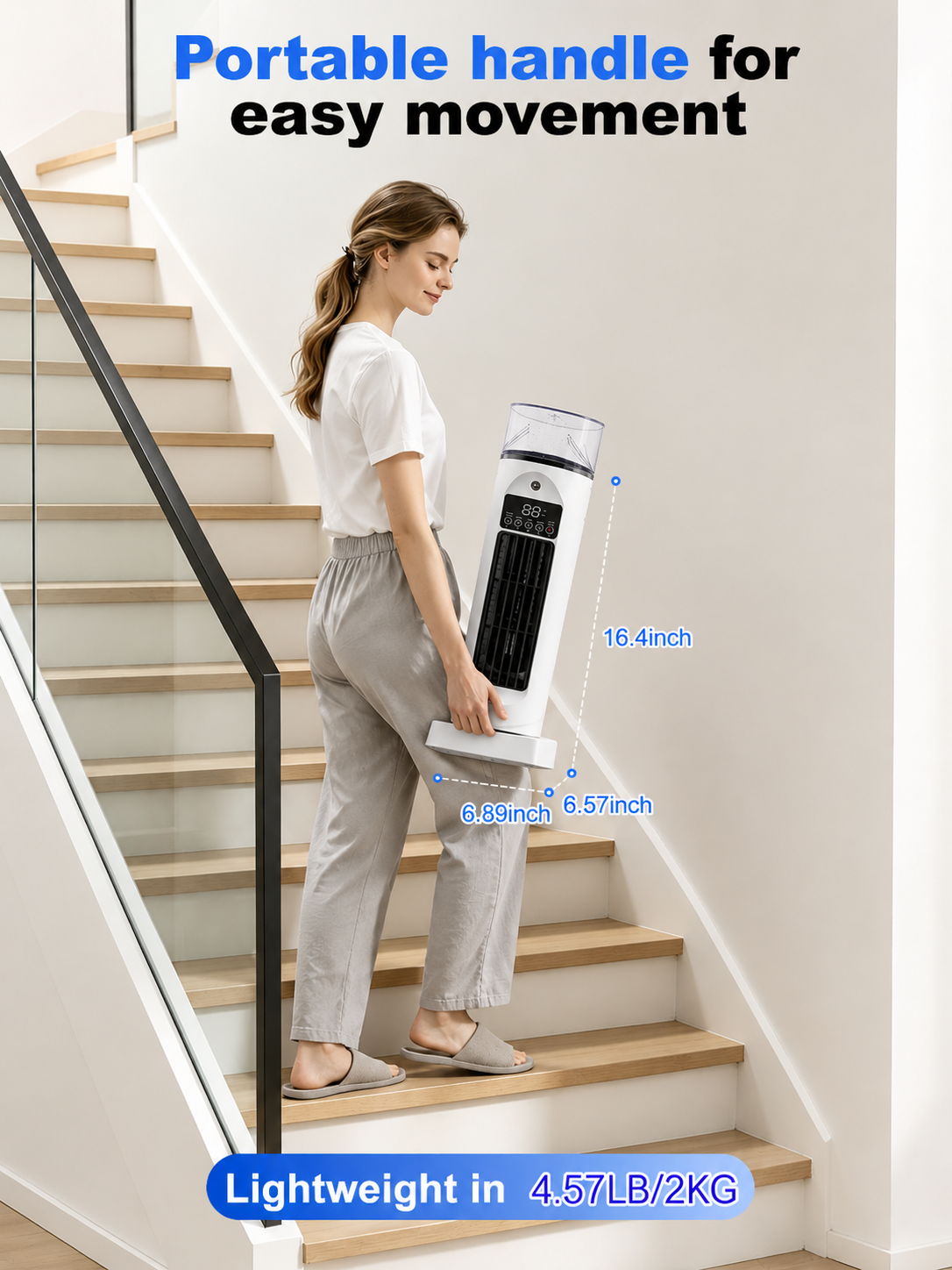 Mobiele 4-in-1 Kamerkoeler met Afstandsbediening Timer en Wielen voor Slaapkamer Kantoor Woonkamer Verkoeling